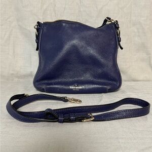 Kate Spade New York Blue Leather Crossbody Shoulder Bag w/ Zip Expandable Bottom